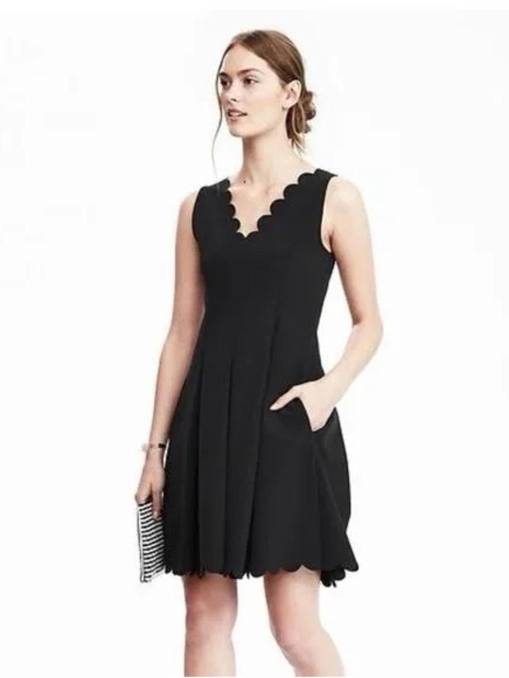 Banana Republic Black Scallop V-Neck Sleeveless Mini Dress